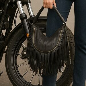 NWT Oryany Leather Fringe Hobo Biker Bag